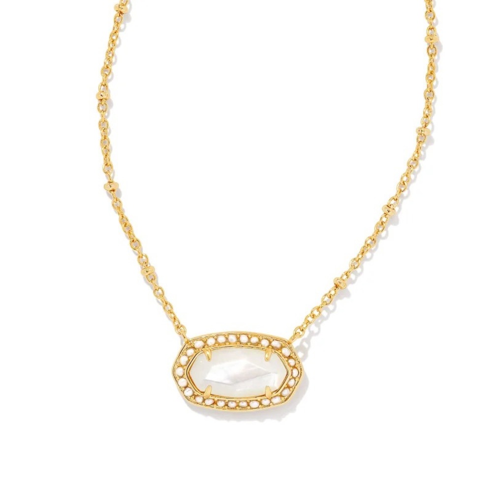 Kendra Scott Pearl Beaded Elisa Gold Pendant Necklace in Ivory Mother-of-Pearl